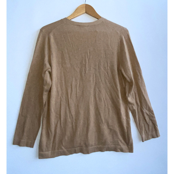 TALBOTS Tan Beige Button up Cardigan Knit Sweater 100% Cotton Size L - Picture 2 of 3